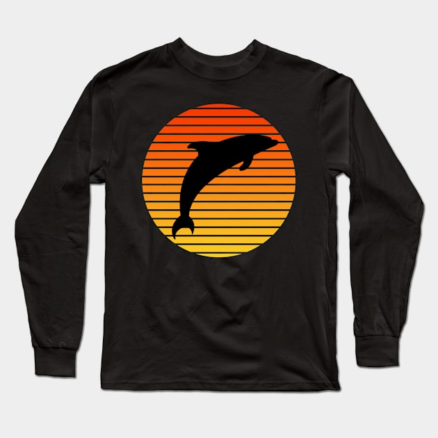 Vintage Retro Sunset Dolphin Jump Silhouette Long Sleeve T-Shirt by Grove Designs